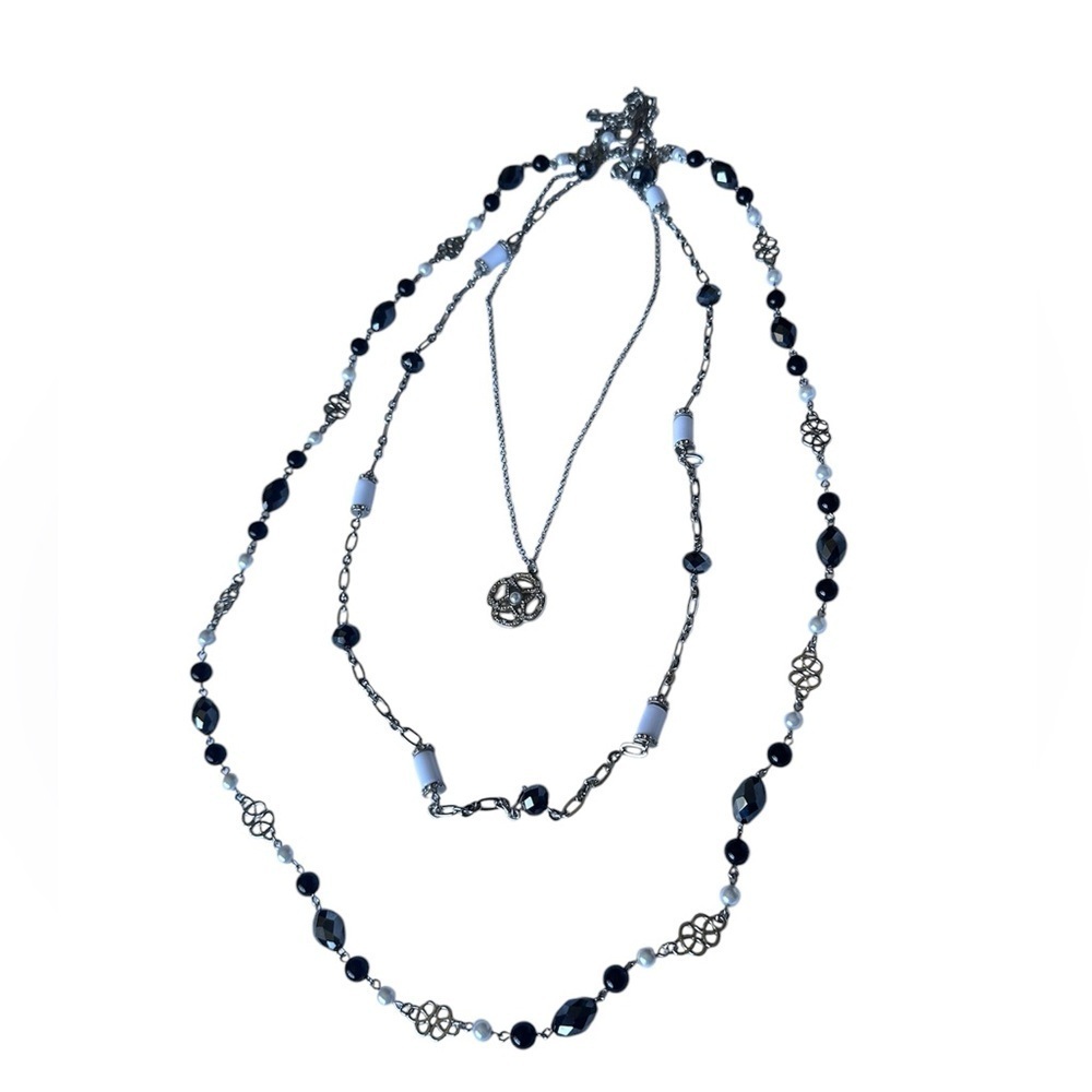 New Lia Sophia women's 3 tier necklace black, silver and white colours